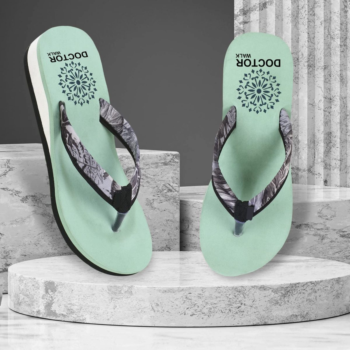 DOCTOR WALK Women's Floral Print Flip Flops, Mint Green, Comfort Platform Sandals - Image 4