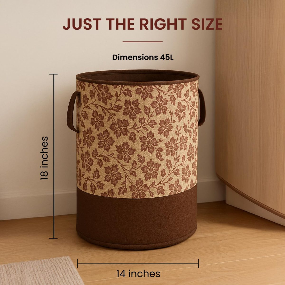 HOMFIL Brand - Laxis 45L Printed Laundry Bag for Clothes Foldable with Easy Carry Handles, Non Woven Laundry Basket for Clothes, Toys, Storage, Clothes Basket Storage Organizer - Brown - Image 2