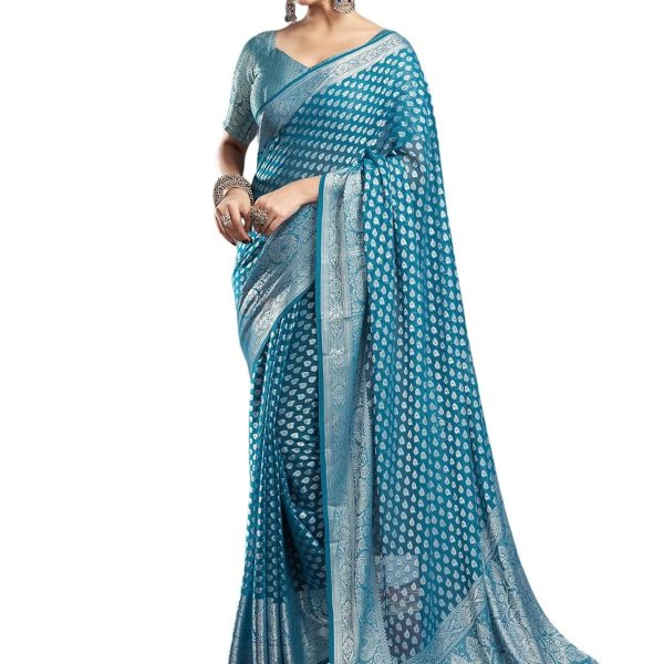 Satrani Women's Georgette Banarasi Jacquard Saree with Unstitched Blouse Piece