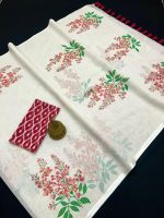 Murti Creation Women Digital Printed Plain Cotton Linen Saree With Blouse Pcs (Main) - Image 2