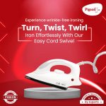 Pigeon 1000 Watts Dry Iron Greblon Dual Non Sick Sole Plate with German Coating Technology | 360 Cord Swivel | Thermal Safety Fuse | WHITE - Image 2