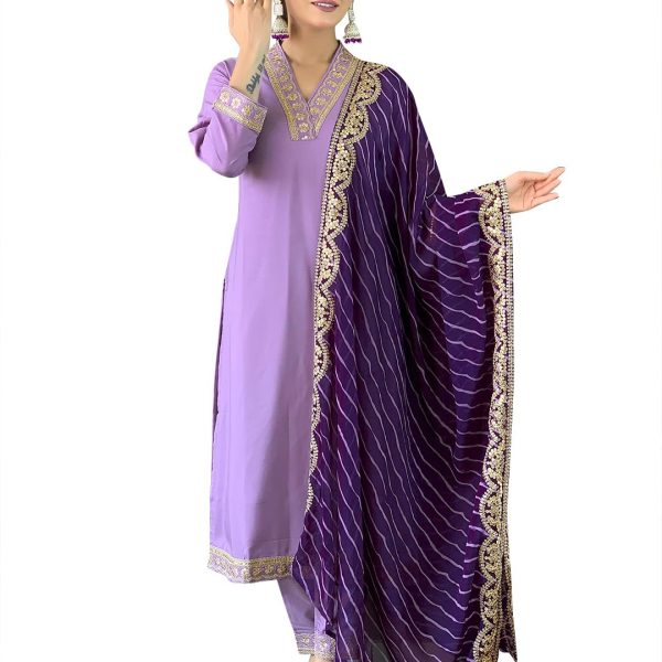 Naixa Women's Rayon Embroidered Straight Kurta with Pant and Dupatta Sets (NX-450)