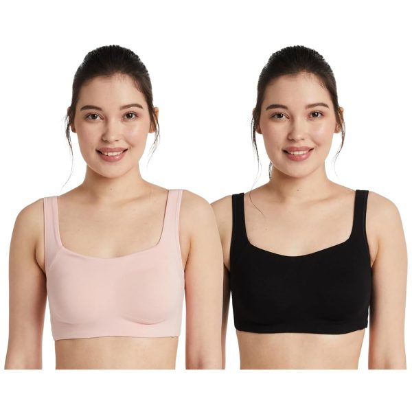 Amazon Brand - Symbol Women's Cotton Stretch Non Padded Wire Free Full Coverage Slip On Bra (Pack of 2)