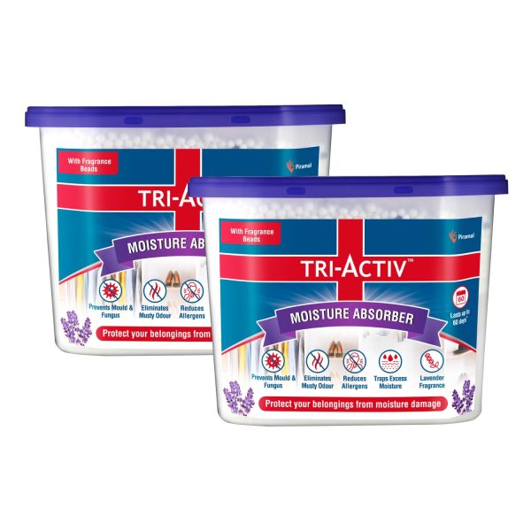 Tri-Activ Moisture Absorber | Absorbs upto 600ml Each|Pack of 2 | Dehumidifier for Room Moisture | Air Freshener & Humidity Absorber for Wardrobe, Toilet & Car | Prevents Mould, Fungus, Odour|Lavender