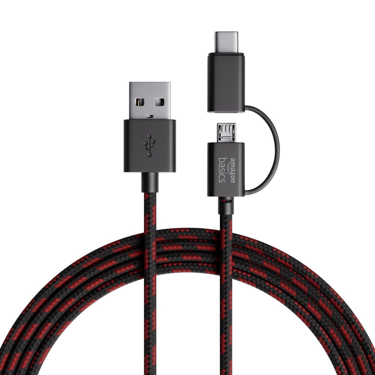 amazon basics 2-in-1 Type-C and Micro USB Braided Cable | 3A/18W Fast Charging & 480 Mbps Data Transfer | 1.2m, Tangle Free Cable - Image 2