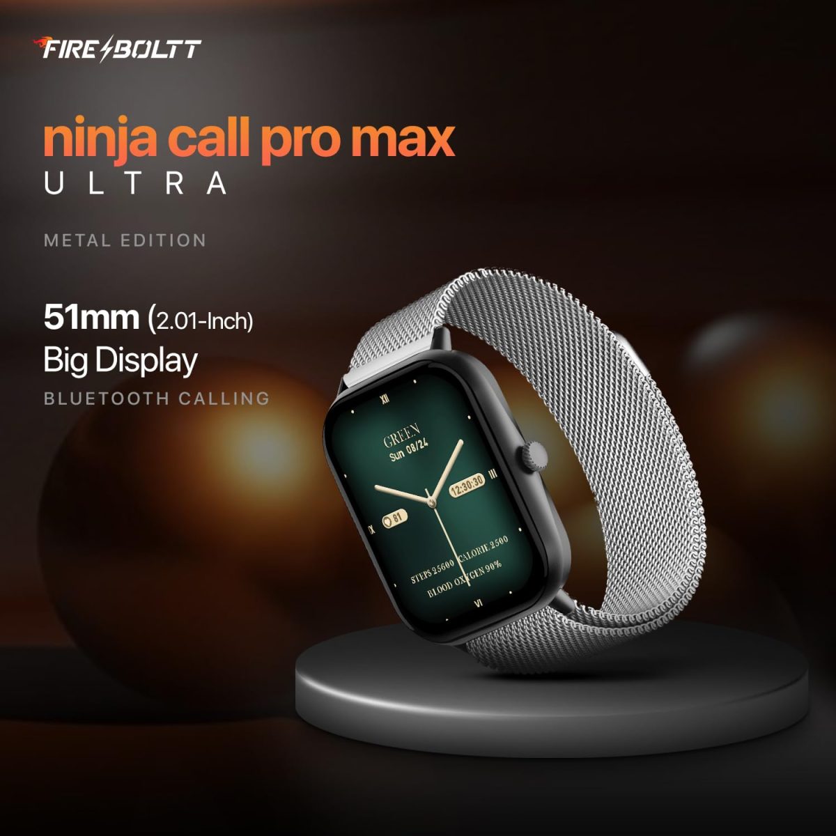 Fire-Boltt Ninja Call Pro Max Ultra Smart Watch 2.01 inch Display, Bluetooth Calling, 120+ Sports Modes, Health Suite, Voice Assistance (Silver SS) - Image 2