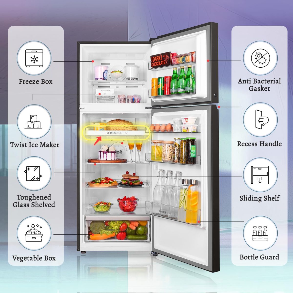 Haier 328 L, 3 Star, Convertible 10-in-1, Triple Inverter & Fan Motor Technology, Frost Free Double Door Refrigerator (HRF-3783YGG-P, Yellow Grey Glass) - Image 6