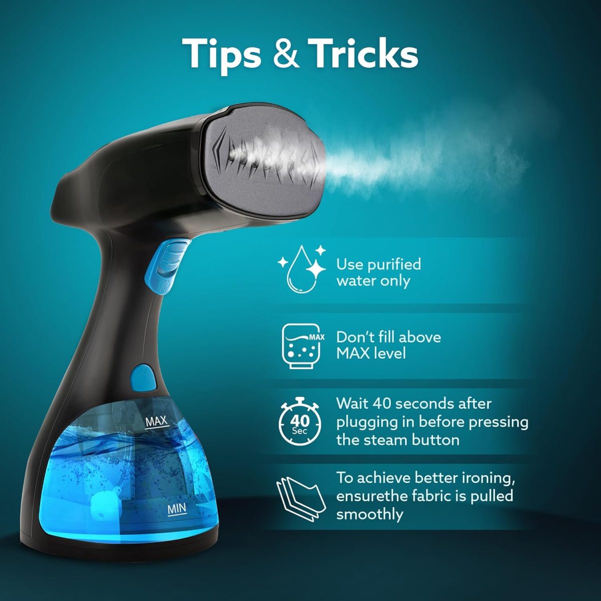 AGARO Signify Handheld Garment Steamer, Wrinkle Remover, Iron, Fast Heat, Ceramic Steam Nozzle, 1500W, 260 ML Water Tank, Detachable Fabric Brush - Image 3