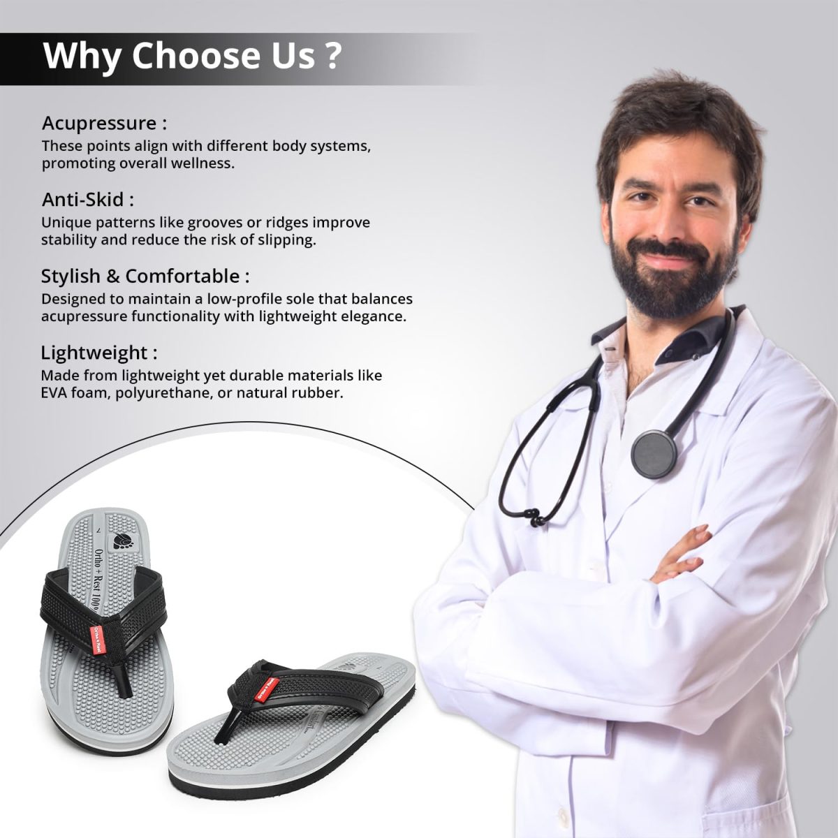 Ortho + Rest Doctor Orthopedic Slippers for Men | Anti-Skid Flip Flops with Acupressure Massage Footbed | Extra Soft and Comfortable Doctor-Recommended Chappal for Pain Relief - Image 4