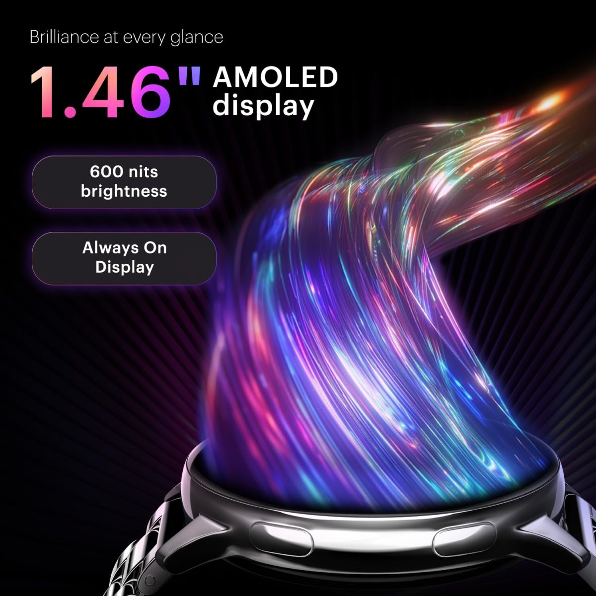 Noise Vortex Plus 1.46” AMOLED Display, AoD BT Calling, Sleek Metal Finish, 7 Days Battery Life, All New OS and with 100+ Watch Faces & Health Suite (Metal Black) - Image 3