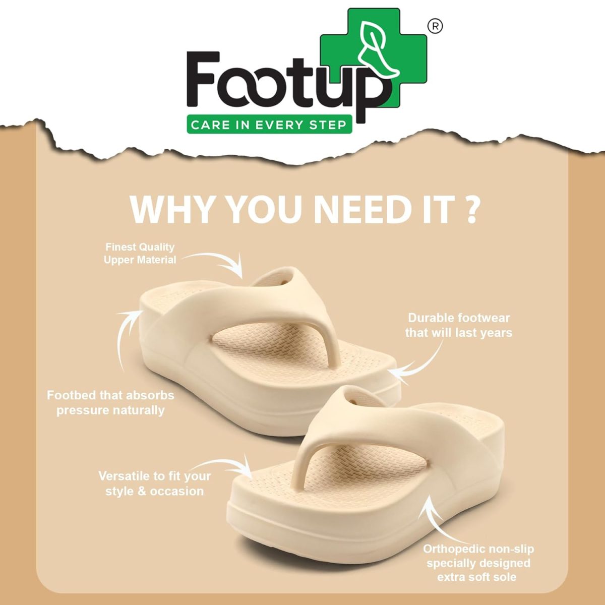 FOOT UP Women’s Soft EVA Recovery Slippers | Ultra-Lightweight Cloud Comfort Sandals with Thick Cushioned Sole – Anti-Skid Indoor & Outdoor Everyday Wear Orthopedic Slides - Image 2