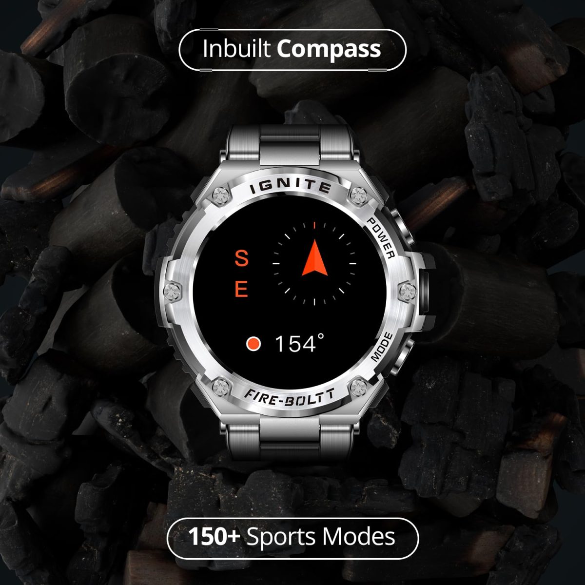 Fire-Boltt Assault Rugged Smartwatch – 1.5" HD Display, Bluetooth Calling, 600mAh Battery, Compass, Heart Rate & SpO2 Monitoring, 7-10 Days Battery Life, Heavy Metal Sports Design - Image 5