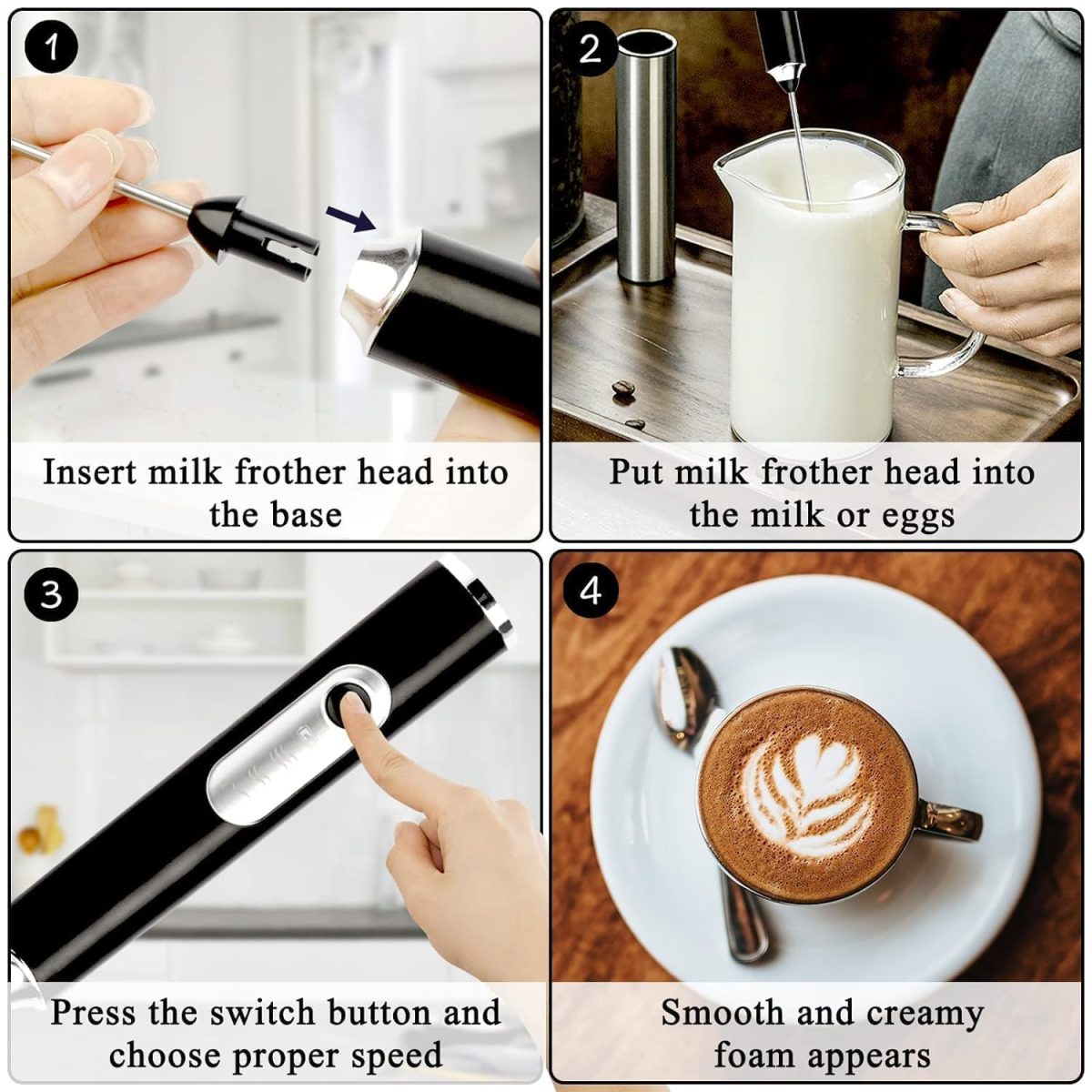 Primesky® Milk Frother Hand Blender Coffee frother Electric USB Rechargeable Electrics Foam Maker Electric Coffee Beater for Cappuccino Whisker for Egg Blender - Image 4
