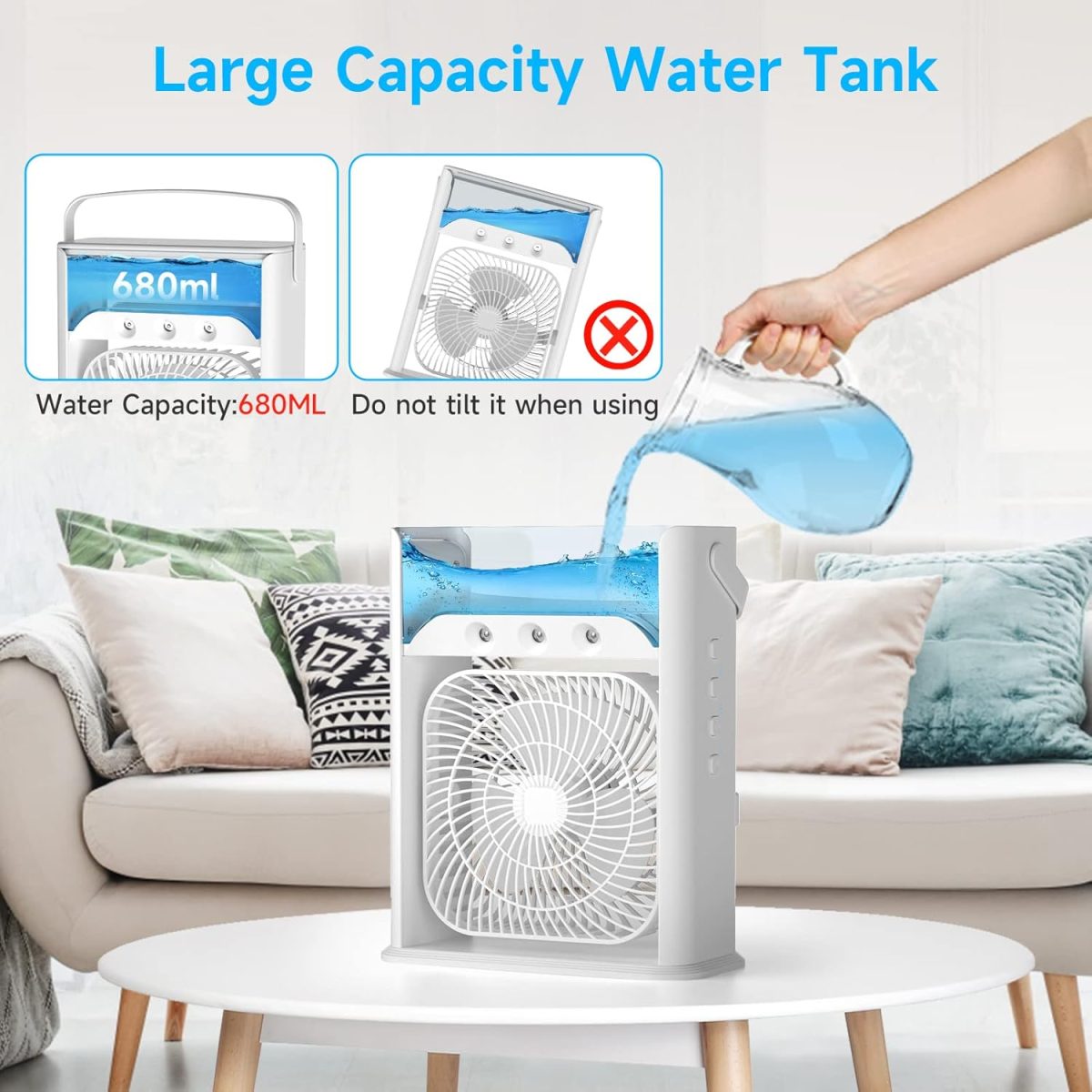 LQTTEK Portable Air Cooler 4-In-1 Mini Mobile Conditioner Fan, Cooling Fan And Humidifier, 7 Colors Led Night Lights With 3 Speeds Personal Evaporative Coolers, Conditioning For Home Office - Image 4