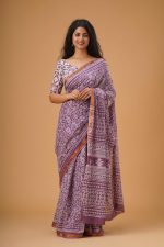 Clothonus Handicrafts Women's Ikat Hand Block Print Jaipuri Cotton Mulmul Saree with Blouse Piece