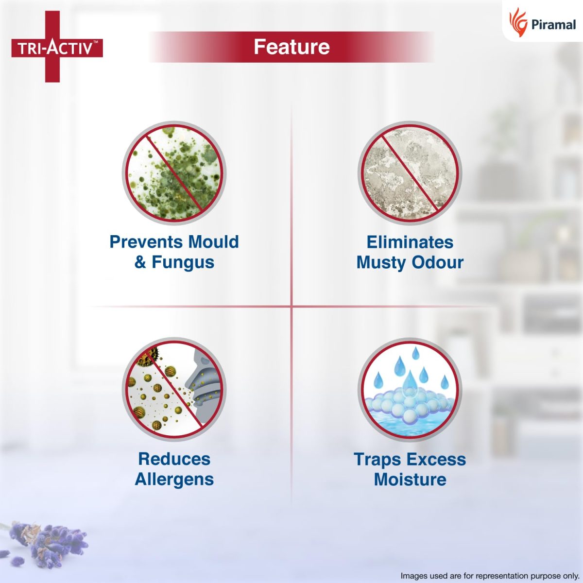 Tri-Activ Moisture Absorber | Absorbs upto 600ml Each|Pack of 2 | Dehumidifier for Room Moisture | Air Freshener & Humidity Absorber for Wardrobe, Toilet & Car | Prevents Mould, Fungus, Odour|Lavender - Image 3
