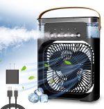 Portable Air Conditioner Fan, Mini Evaporative Air Cooler with 7 Colors LED Light, 1/2/3 H Timer, 3 Wind Speeds and 3 Spray Modes for Office, Home, Dorm, Travel(Black)