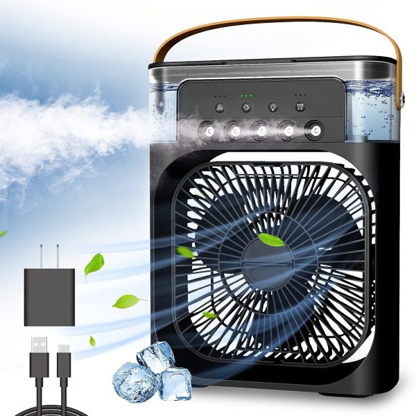 Portable Air Conditioner Fan, Mini Evaporative Air Cooler with 7 Colors LED Light, 1/2/3 H Timer, 3 Wind Speeds and 3 Spray Modes for Office, Home, Dorm, Travel(Black)
