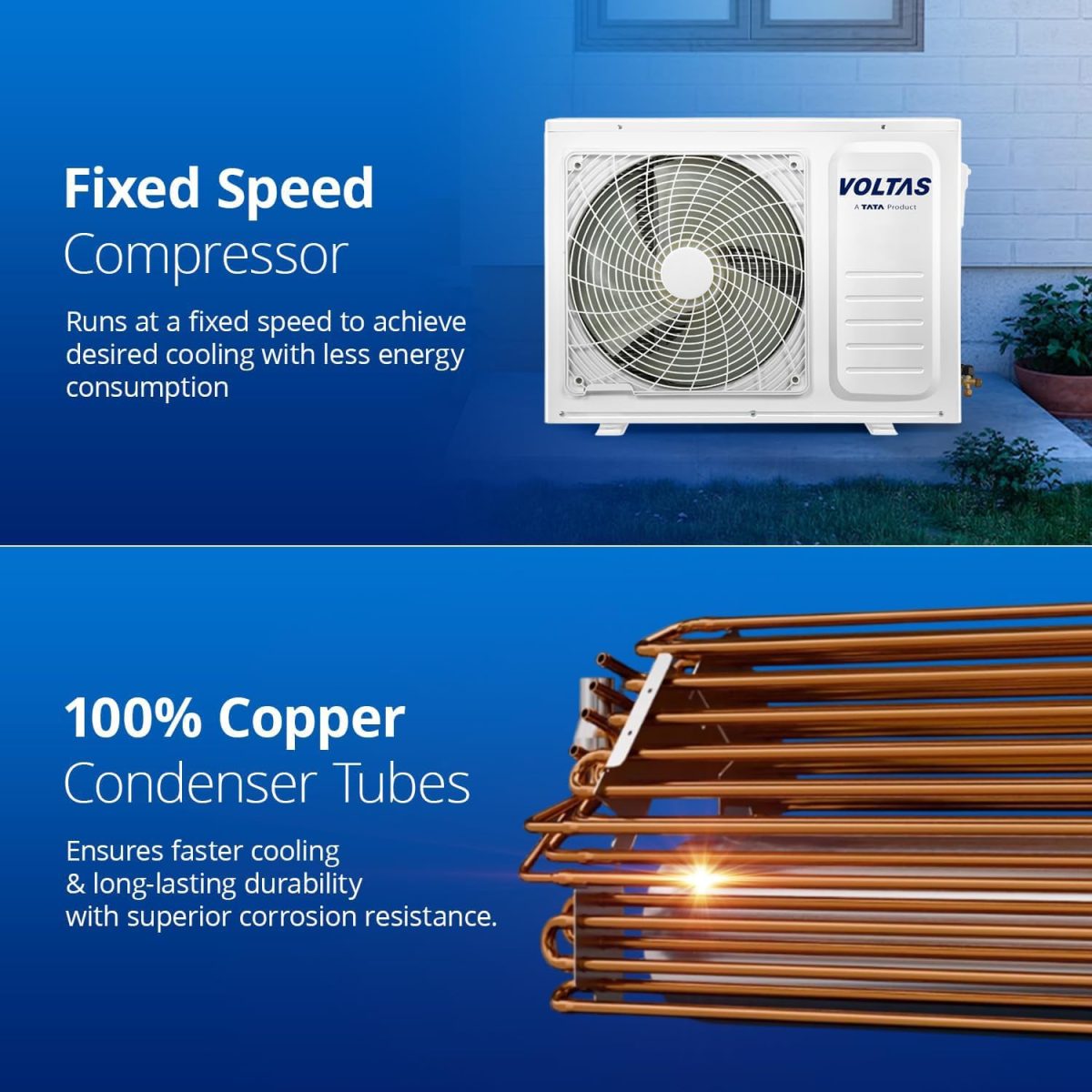Voltas 1 Ton 3 Star, Fixed Speed Split AC (Copper, LED Display, Anti-dust Filter, SAC 123 Vectra Elegant, White) - Image 4