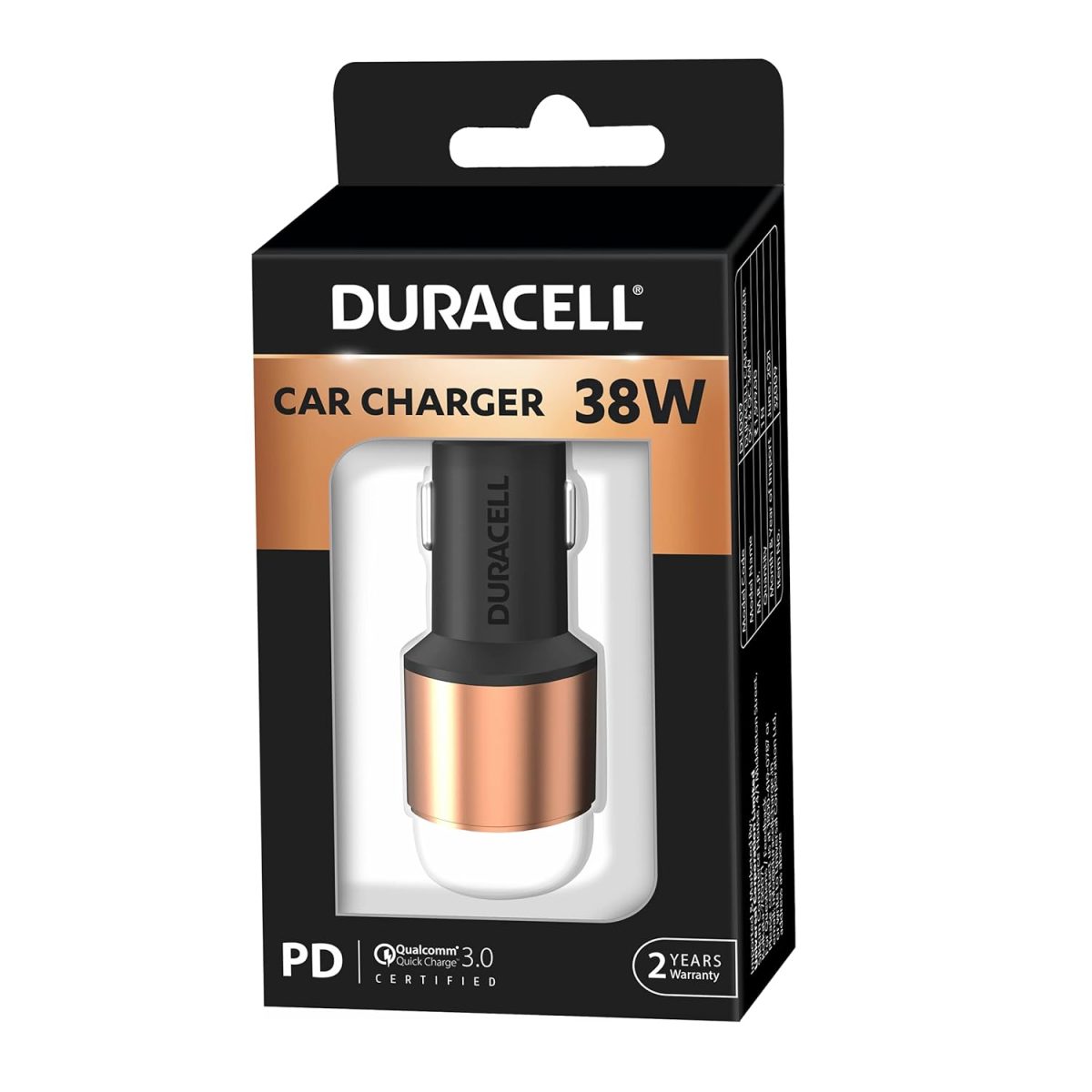 Duracell 38W Fast Car Charger Adapter with Dual Output. Quick Charge, Type C PD 20W & Qualcomm Certified 3.0 Compatible for iPhone, All Smartphones, Tablets & More (Copper & Black) - Image 7