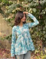 New Printed Short Blue Full Sleeves Top for Women - Image 3