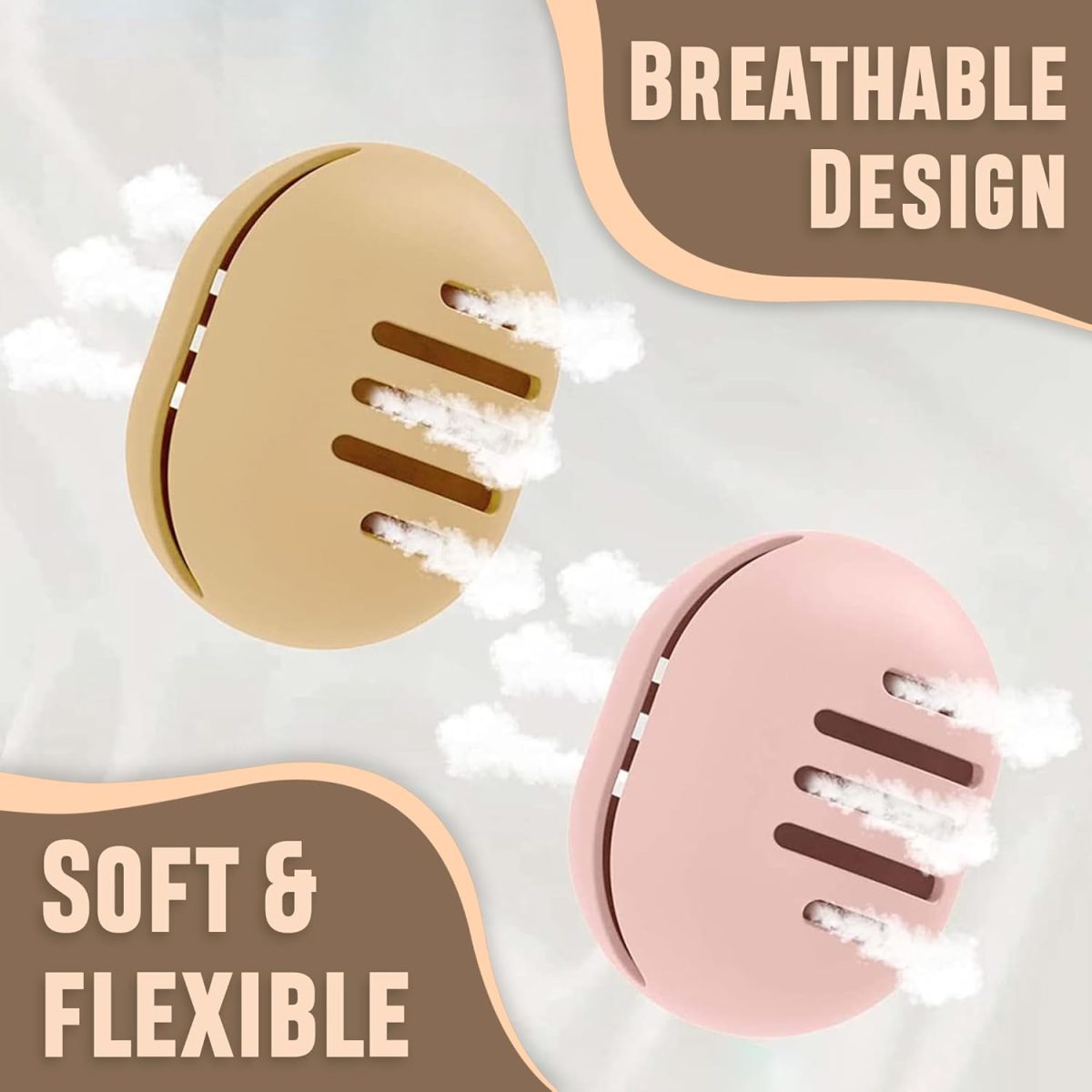 Homeaura Beauty Blender Sponge Holder Silicone Double Sided Breathable Shatterproof Makeup Sponge Holder Potable Travel Case | Pack of 2 |Khaki & Pink| - Image 3