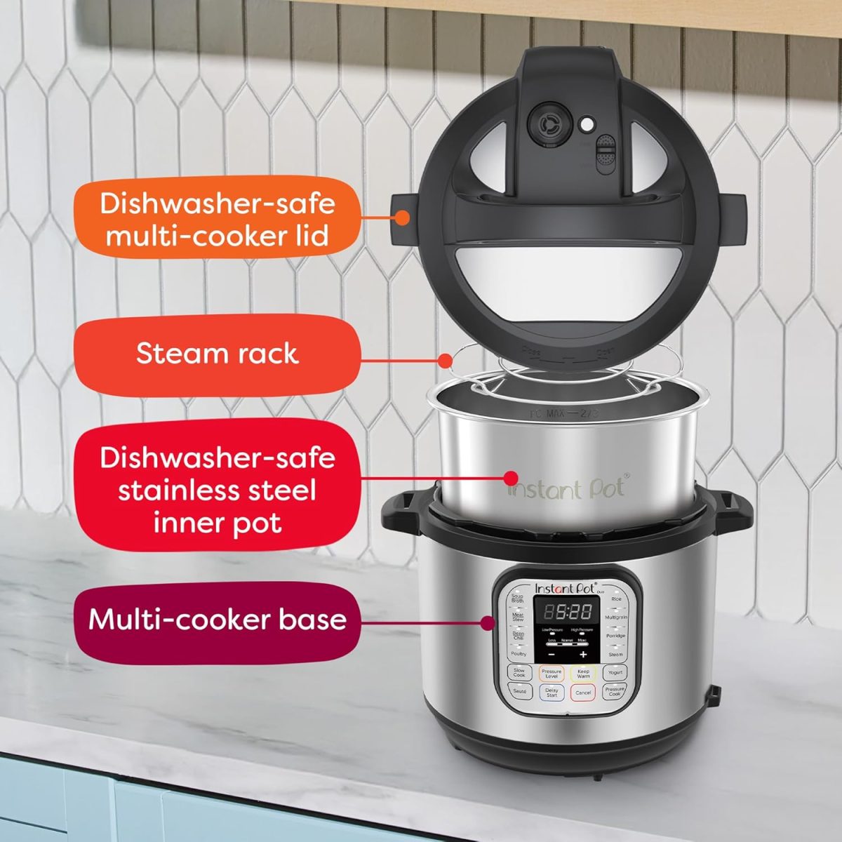 Instant Pot 321 Duo 60 6QT (5.7L), SS304 Stainless Steel Inner Pot, 7-in-1 Electric Pressure Cooker, Slow Cooker, Rice Cooker, Steamer, Saute, Yogurt Maker and Keep Warmer, Automatic Rice Cooker - Image 7