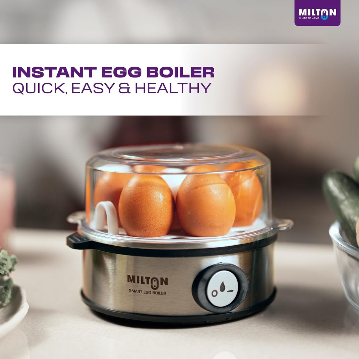 Milton Smart Instant Electric Egg Boiler | Automatic Cut Off | Egg Cooker & Steamer for Boiling Up to 7 Eggs | 3 Boiling Modes | 360 Watt | Stainless Steel Body & Heating Plate | - Image 2