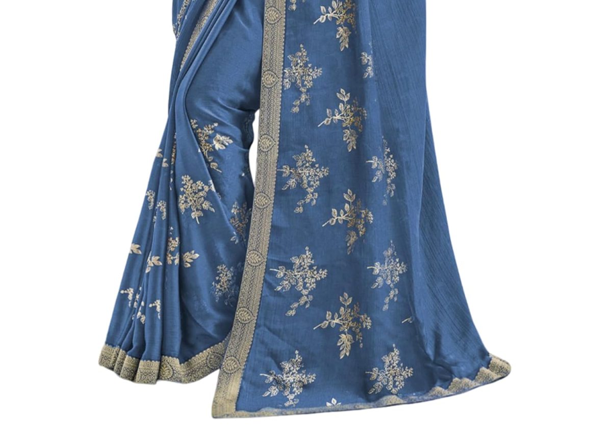 Laxmipati Sarees Women's Plain Chiffon Saree (8142_Grey) - Image 5