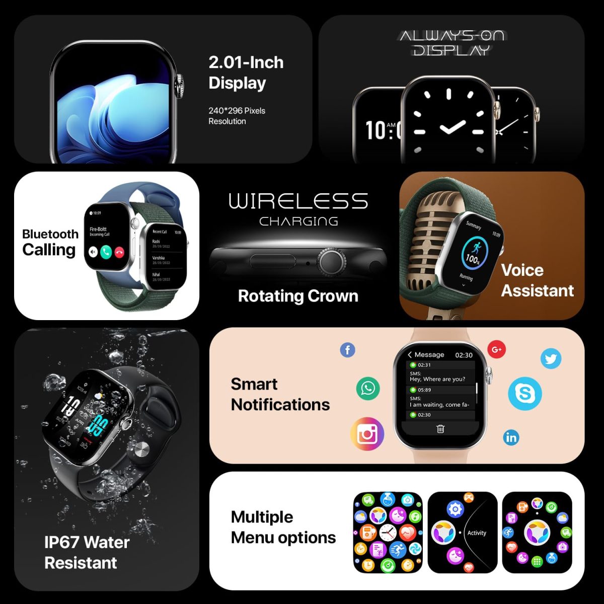 Fire-Boltt Ring X Smartwatch 2.01” Display with Always On Display, Bluetooth Calling, Wireless Charging, AI Voice Assistant, 100+ Sports Modes, Health Suite, 500+ Watchfaces (Pink S) - Image 3