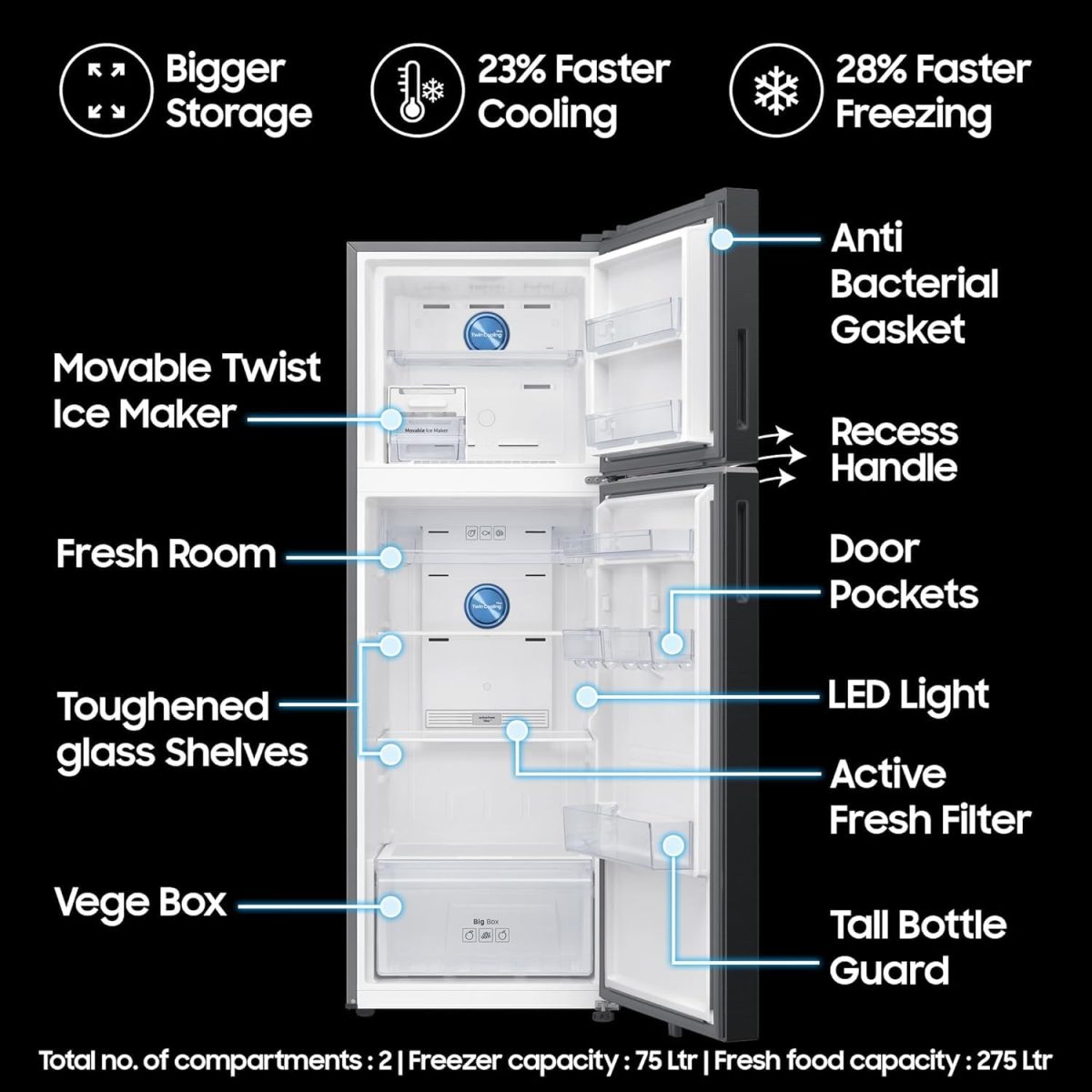 Tiksha Enterprises Main TOUGHENED Glass (674=674) 404 MM Shelf with Silver Beading Compatible for Samsung Frost Free/Double Door Fridge Model RT54-RT56 Model 551L & 523L. - Image 3