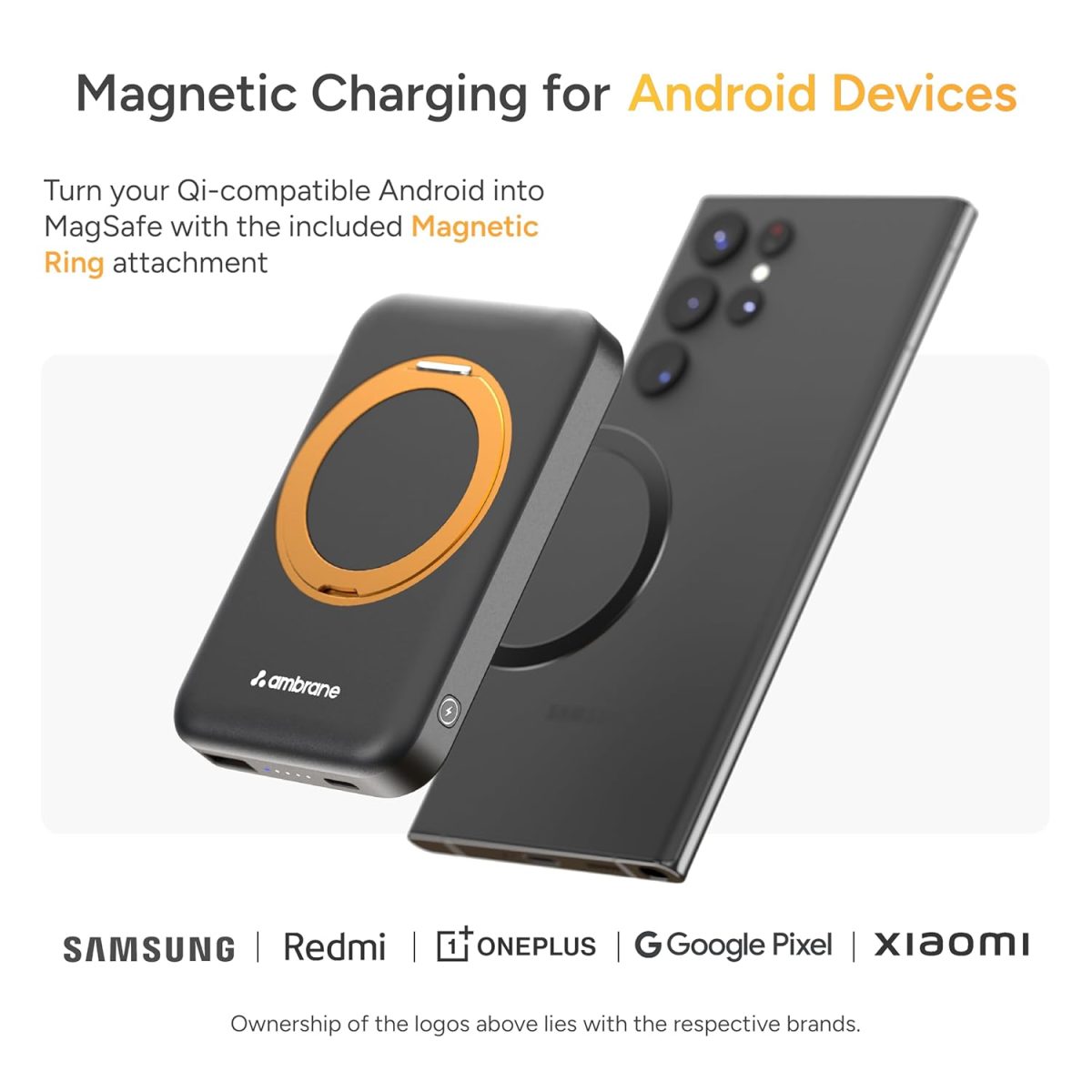 Ambrane MagSafe Wireless 10000mAh Fast Charging Power Bank with Mobile Stand, Strong Magnet, 22.5W Output for iPhone 12 & Above, Android & Other Qi Enabled Device + Magnetic Ring (Mount, Blue) - Image 4
