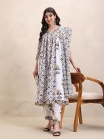 GRECIILOOKS Women's Jaipuri Printed Anarkali Kurta Set with Dupatta | Cotton Blend Long Flared Ethnic Dress for Festive - Image 3