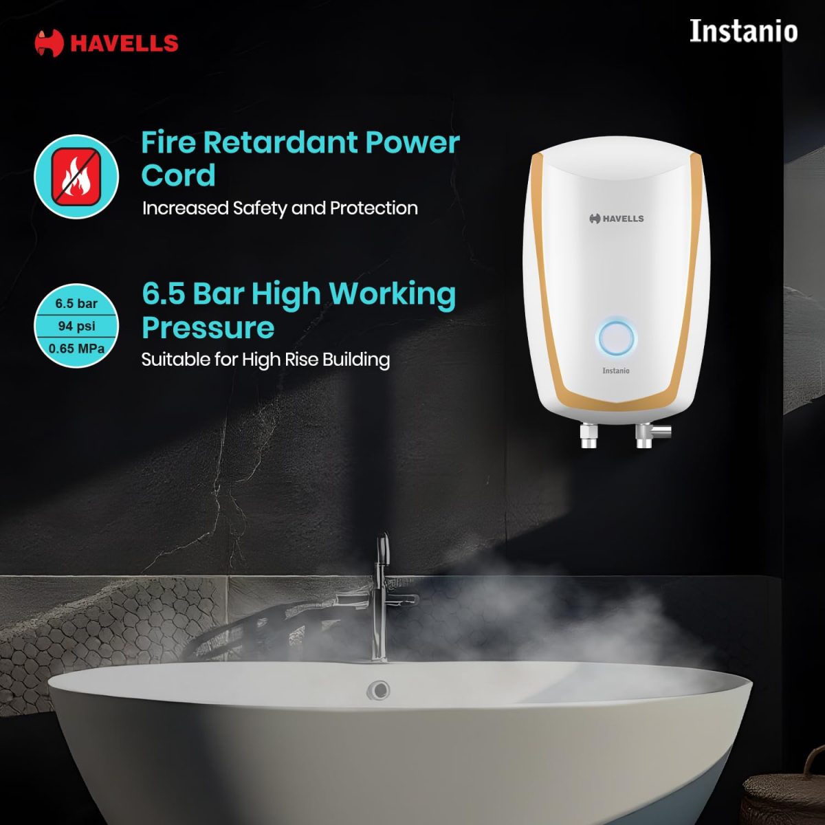 Havells Instanio 3L Instant Water Heater(Geyser)|Temp. Sensing LED Indicator| Rust & Shock Proof Body| ISI Marked|Warranty:5 year on Inner Tank| High Rise Compatible(White Mustard) - Image 6