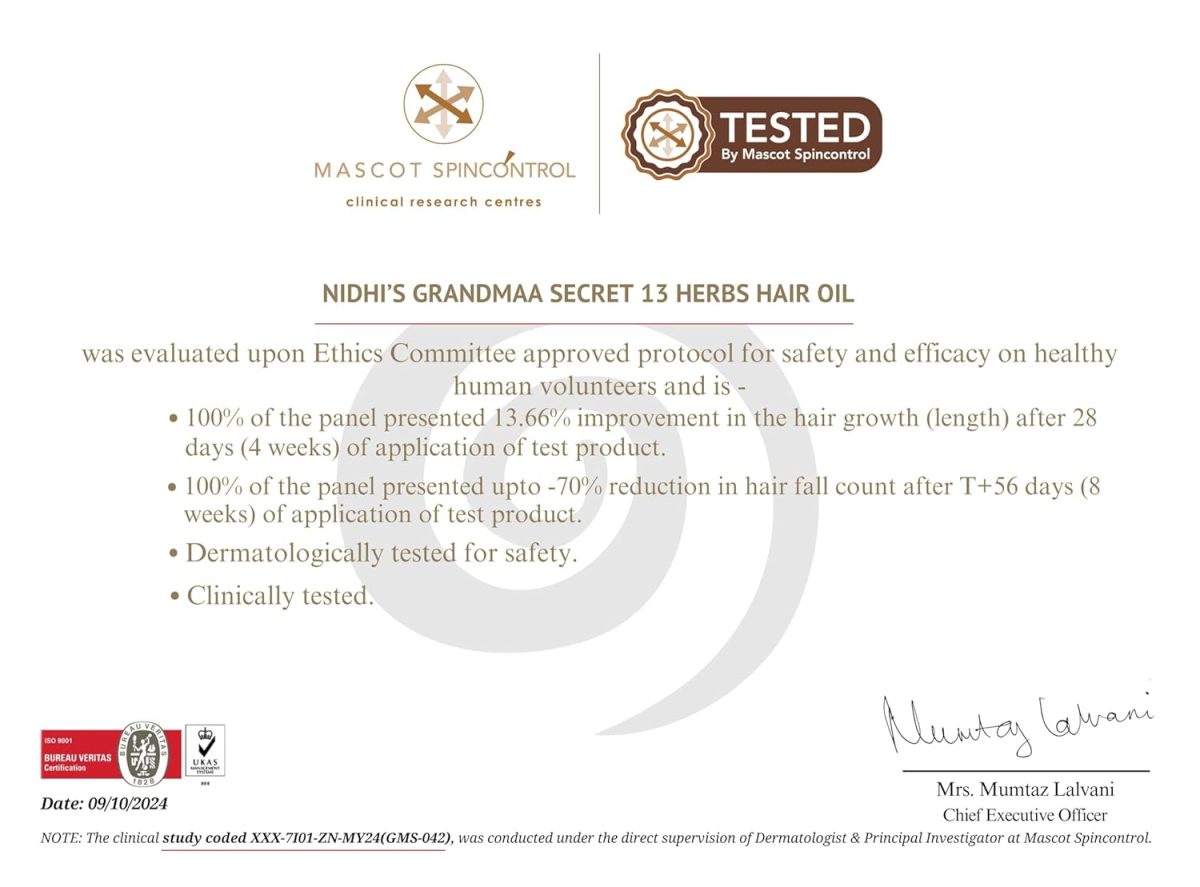 NIDHI’S GRANDMAA SECRET 13 Herbs Hair Oil For Men & Women | Promotes Hair Growth & Reduces Hair Fall | Handmade Natural Hair Oil with Curry Leaves | Hair Fall Control Oil For Dry Damaged Hair | 100 mL - Image 2