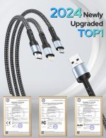 COSTAR 60W 3-in-1 Multi Fast Charging Cable – 3A Nylon Braided 1.5M Cable with Lightning, Type-C & Micro USB for iPhone, iPad, Samsung, OnePlus, Xiaomi, Oppo, Vivo, Android & Car Charging (Black) - Image 8