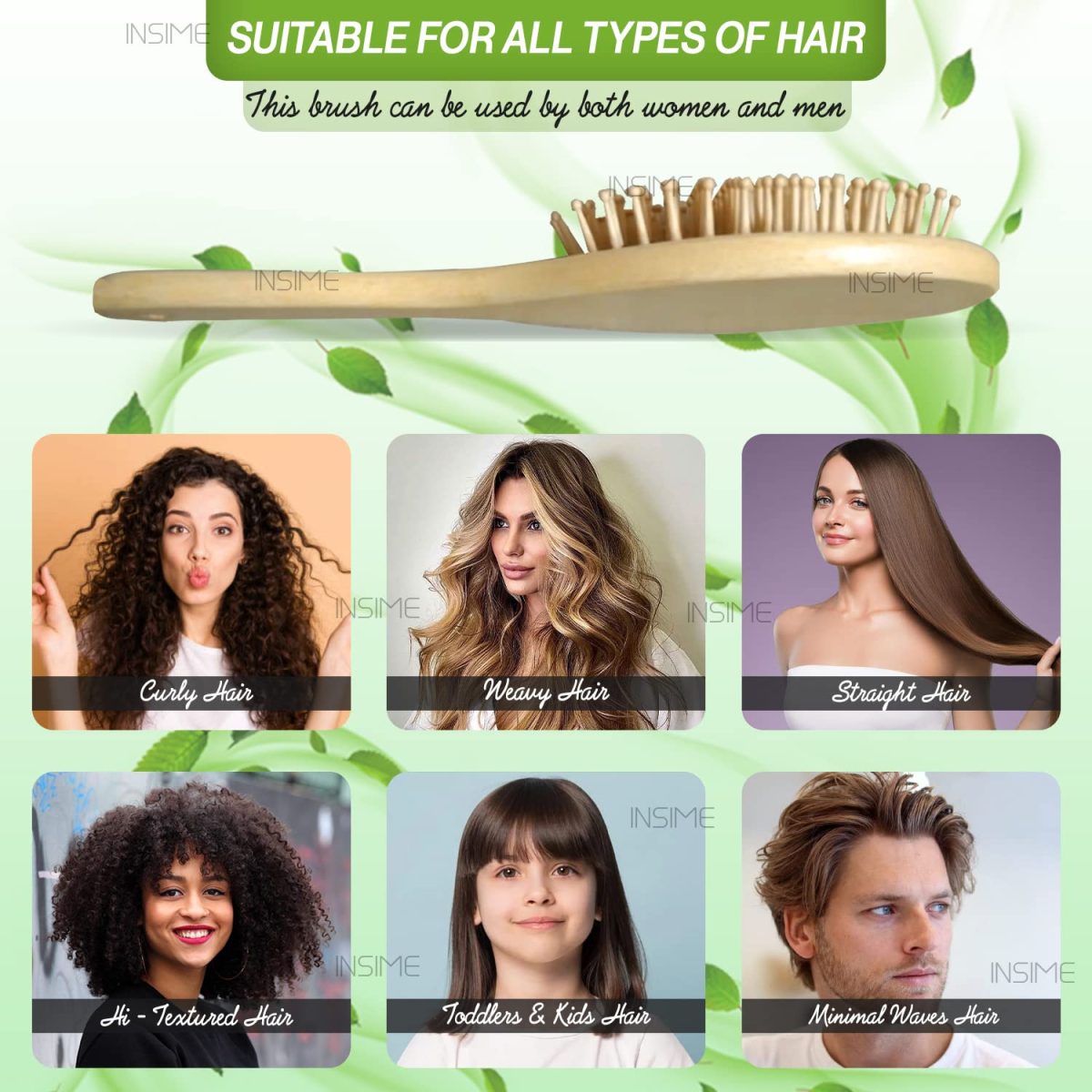 INSIME Wooden hair brush for Women & Men – Bamboo wooden Paddle hair brush for men women Curly hair – Bamboo Wooden brush for hair growth with flat paddle brush comb - Image 5