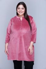 In Love Women's Plus Size Velvet Kurti - Warm Full Sleeve Solid Color Winter Wear - Image 3