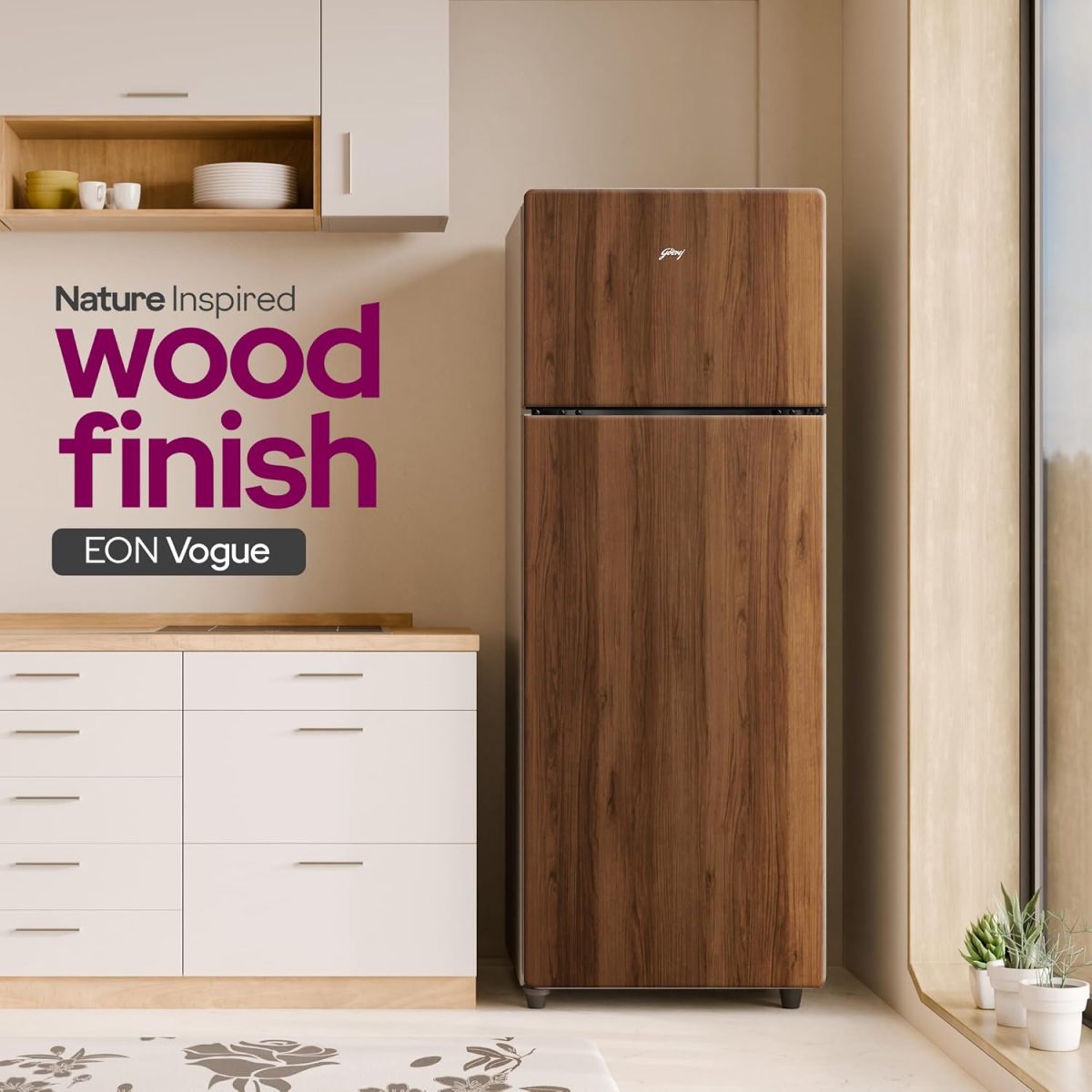 Godrej 244 L 2 Star Wood Finish, 30 Days Farm Freshness, Frost Free Inverter Double Door Refrigerator (RT EONVOGUE 280B RI WT WD, Walnut Wood) - Image 2