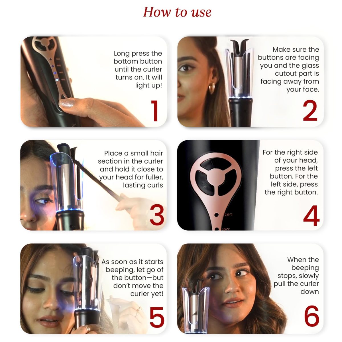 Urban yog MakeMeeBold Automatic Hair Curler| Easy Two-Way Curling Iron with 4 Temperature Settings | Anti-Scald Design, Quick Curls in 10-15 Min, Tangle-Free, Ceramic Coating, 360° Swivel Cord - Image 5