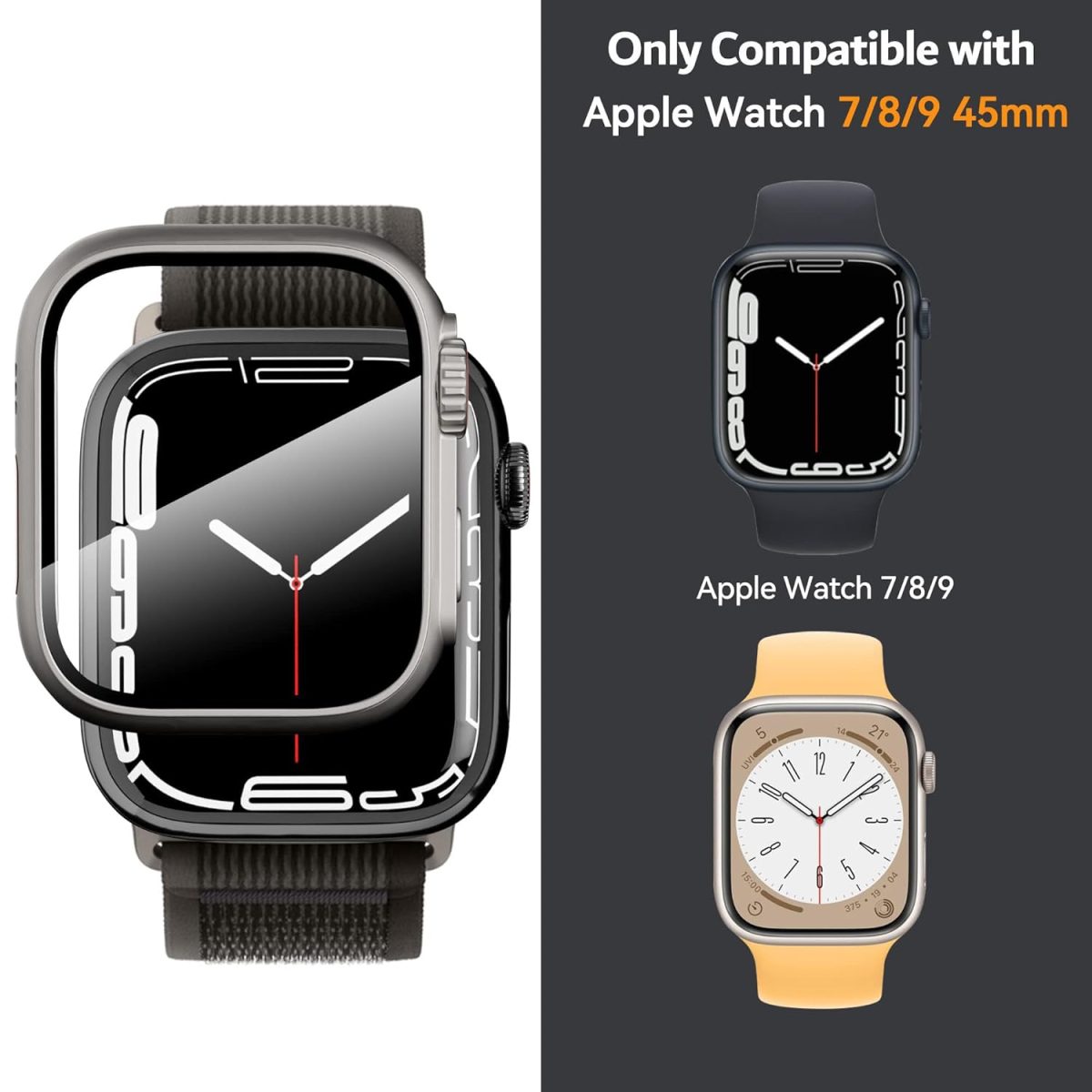 VEMIGON Tough PC Case Compatible with Apple Watch Series 9/8/7 45mm, Change to Ultra Look Cover, Converter Case Bumper Upgrade to Ultra 2/1 Apperance with Screen Protector for iWatch 9, 8 and 7 (45mm) - Image 2