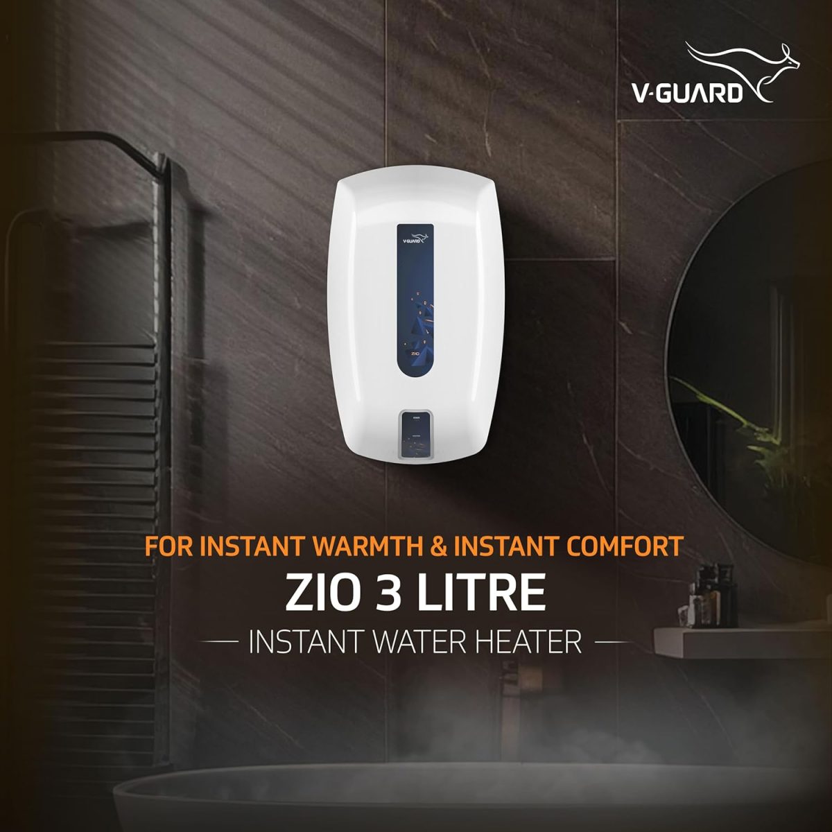 V-Guard Zio Instant Water Geyser | 3 Litre | 3000 W Heating | White-Blue | | 2 Year Warranty - Image 2
