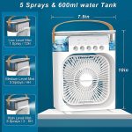 REIDEL Portable Air Cooler & Humidifier - Mini Cooler for Home, Office, Kitchen - 3 Speed Mode - Water Spray - 7 Color LED - Timer - USB Personal Cooler - Desk Fan - Image 3