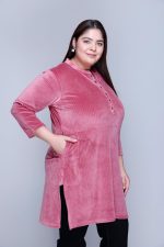 In Love Women's Plus Size Velvet Kurti - Warm Full Sleeve Solid Color Winter Wear - Image 5