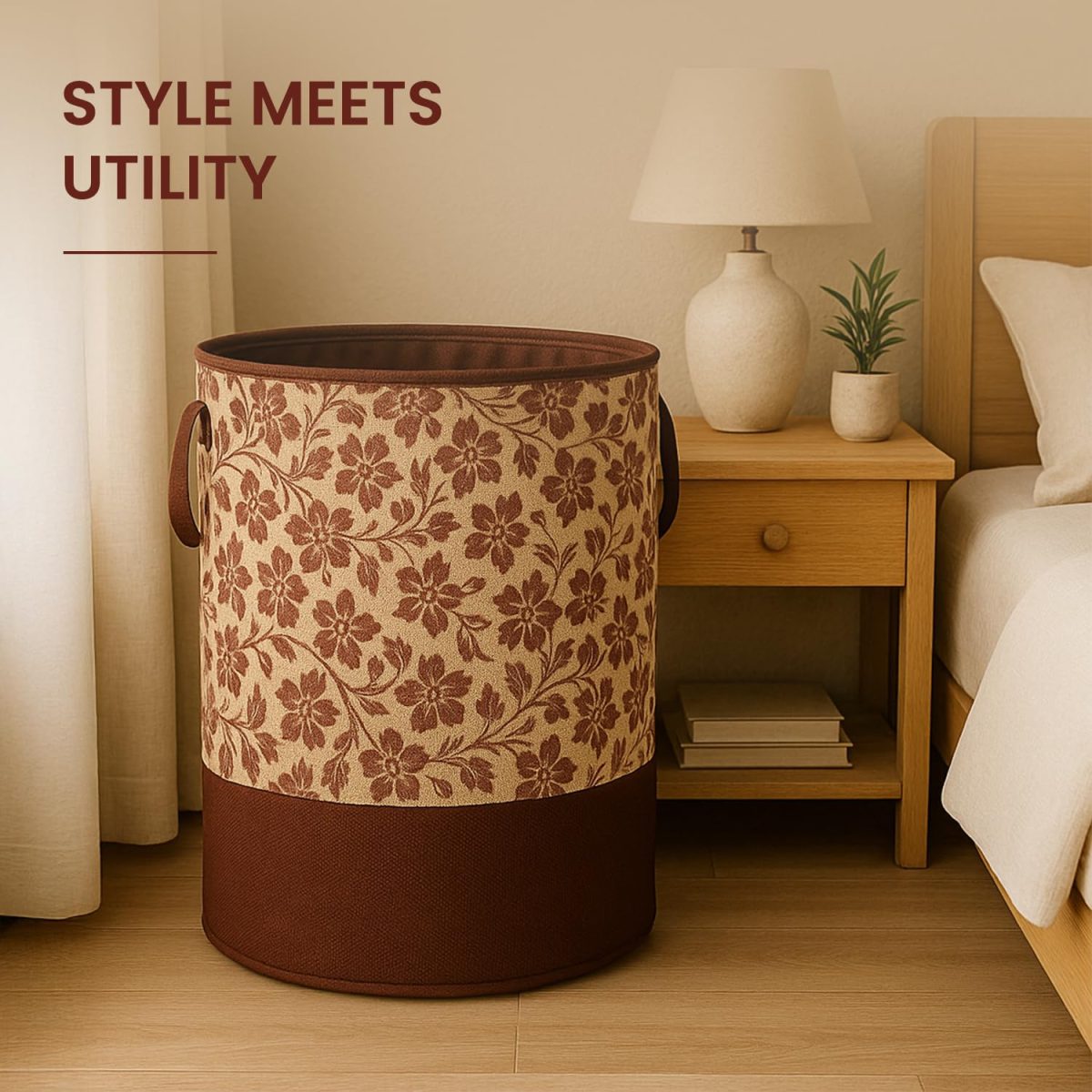 HOMFIL Brand - Laxis 45L Printed Laundry Bag for Clothes Foldable with Easy Carry Handles, Non Woven Laundry Basket for Clothes, Toys, Storage, Clothes Basket Storage Organizer - Brown - Image 5