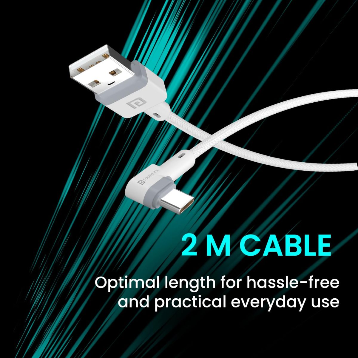 Portronics Konnect L Fast Charging 3A Type-C Cable 2 Meter with Charge & Sync Function for All Type-C Devices (White) - Image 7