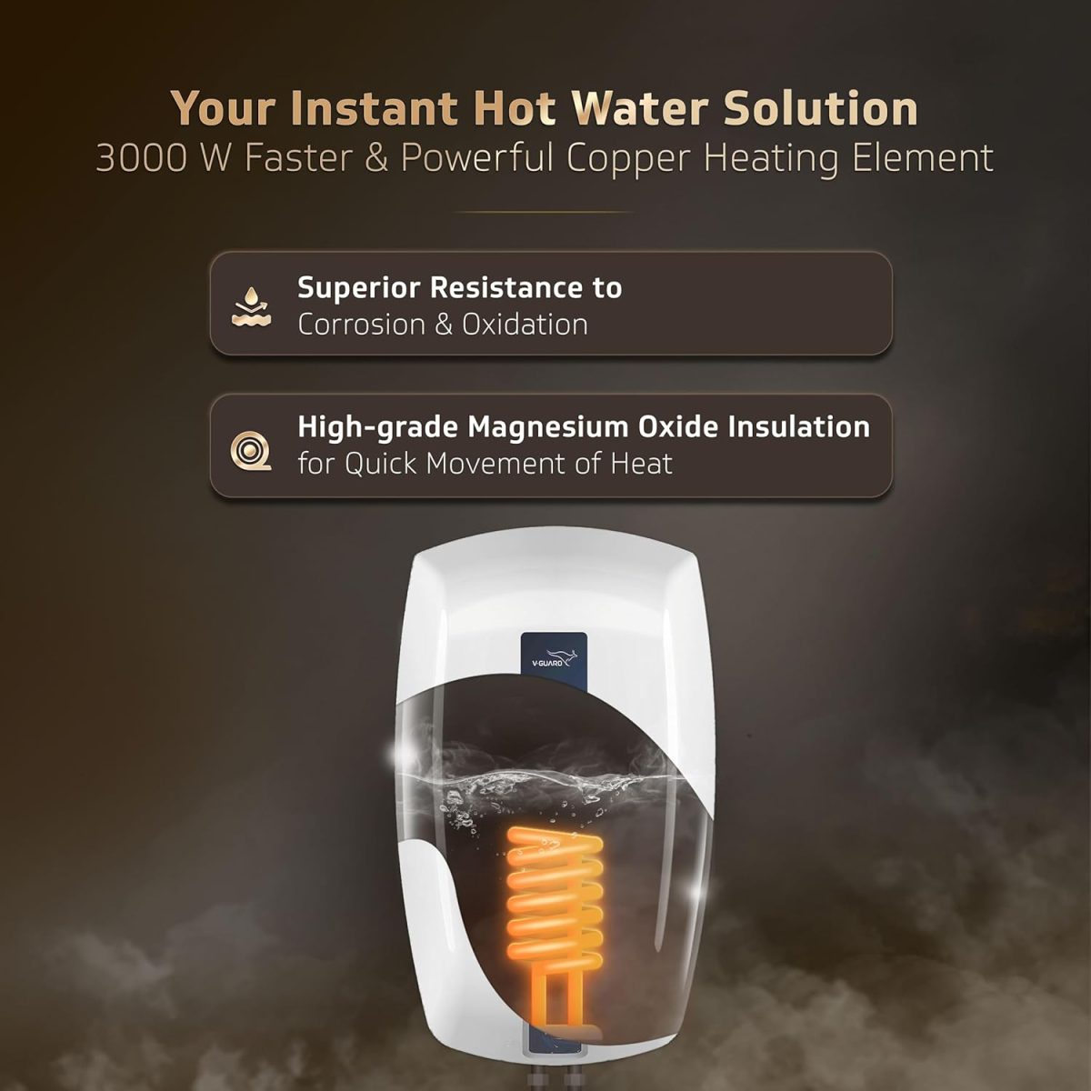 V-Guard Zio Instant Water Geyser | 3 Litre | 3000 W Heating | White-Blue | | 2 Year Warranty - Image 4