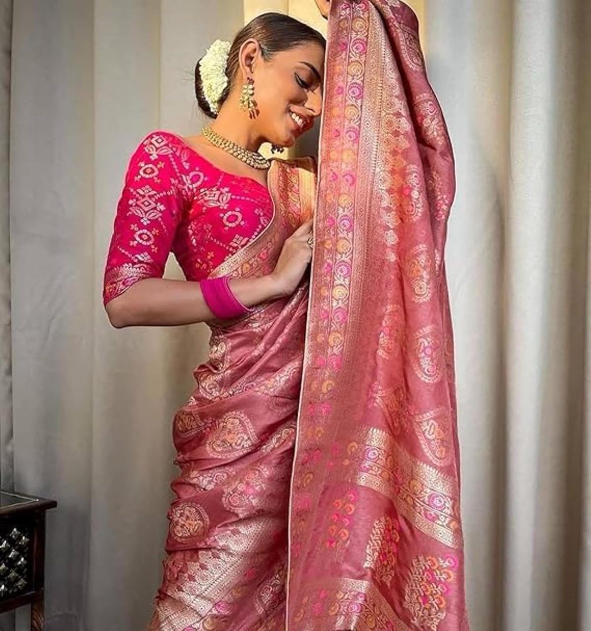 Sanu silk Kanjivaram Banarasi Silk Saree for Women And Girls, Traditional Indian Ethnic Wear with Rich Zari Work, Wedding And Festive Saree with Unstitched Heavy Blouse Piece - Image 4
