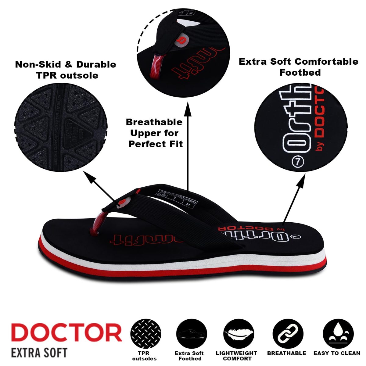 DOCTOR EXTRA SOFT Men's Orthopedic Tpr Slippers With Cushion Footbed For Adult|Stylish & Anti-Skid|Comfortable & Light Weight|Casual Durable Waterproof Everyday Dr. Home Flip Flops Gents & Boys D-36 - Image 2