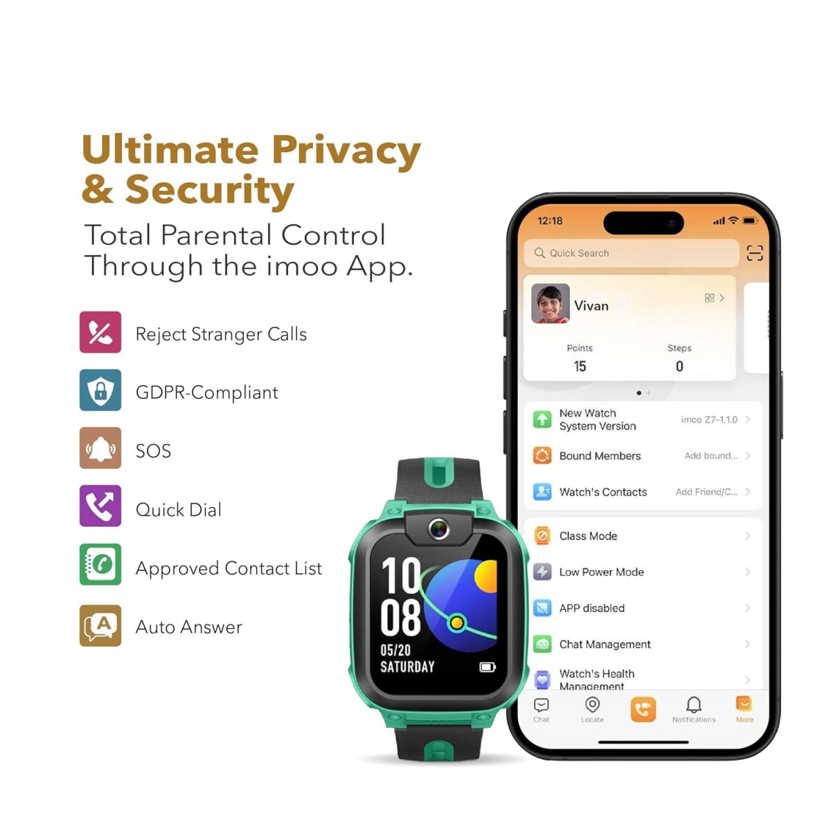 imoo Kids Phone Watch Z1 – Smart Watch with GPS Tracker, 4G Video & Voice Calls, Advanced Parental Controls, Durable Quality with IPX8 Water Resistance, SOS, Gift for Kids (Green) - Image 5
